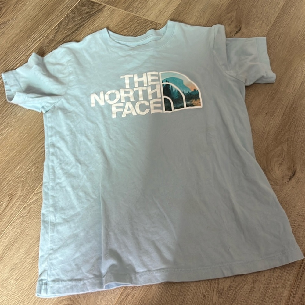 blue north face shirt